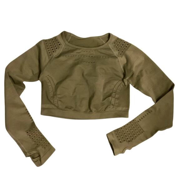 Seamless Crop Top Long Sleeve in Green - Size L - Picture 1 of 2